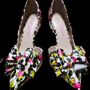 Betsey Johnson Floral Heels - Black, Pink, Yellow